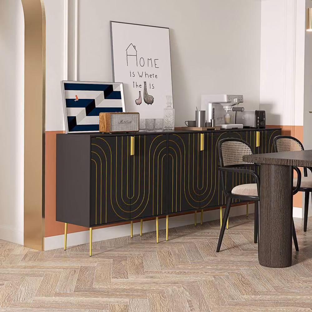 STILVORA Art Deco Geometric Sideboard in Black and Gold with Adjustable Shelf – 2