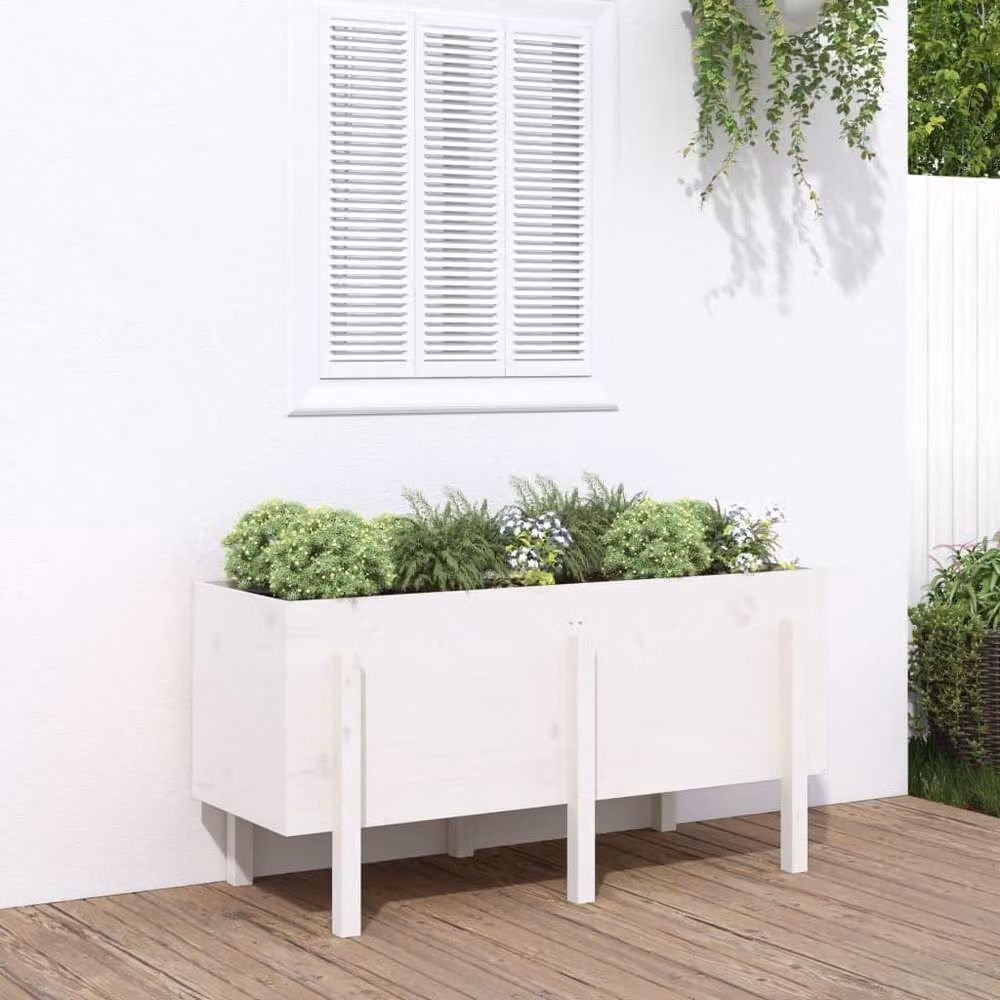 Berkfield Home Garden White Wooden Raised Bed, W/D/H: 121 x 50 x 57 cm – 2