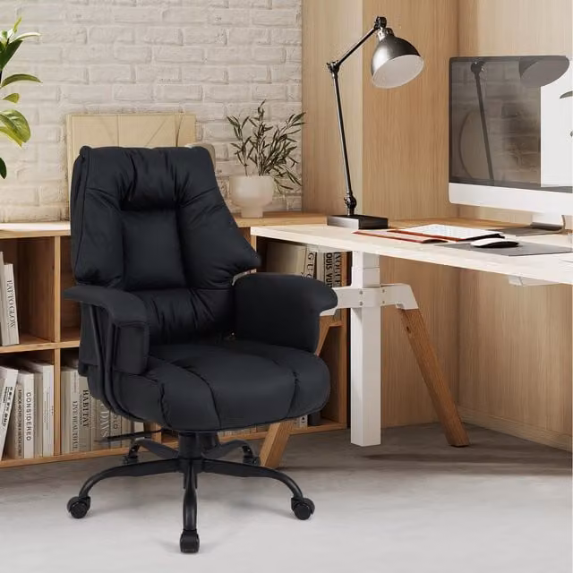 Costway Black PU Leather Ergonomic Swivel Gaming Chair with Armrests and Castors