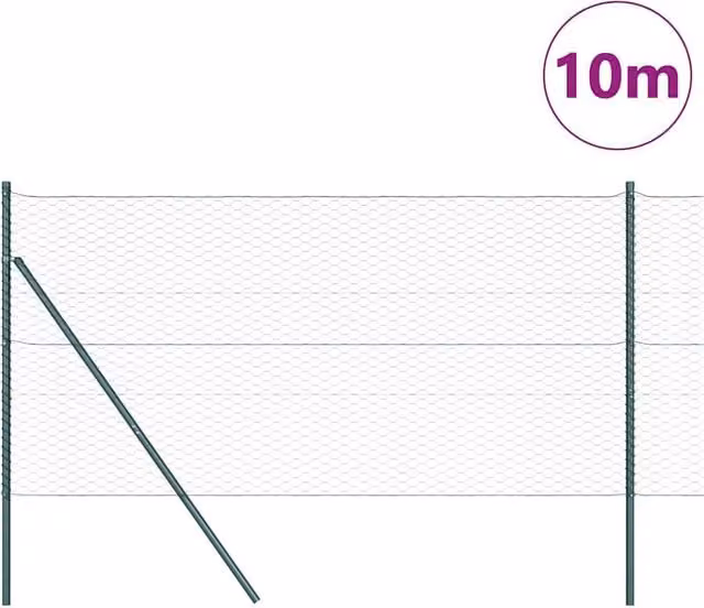 Berkfield Home Green Powder-Coated Steel Hexagon Fence, W: 120 cm, L: 10 m – 1