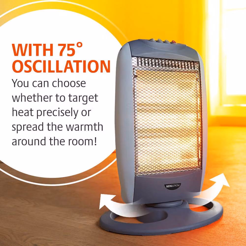Bergstrom Grey Halogen Infrared Heater with 75 Degree Oscillation and 3 Heat Settings, H 48 cm x W 48 cm x D 48 cm – 4