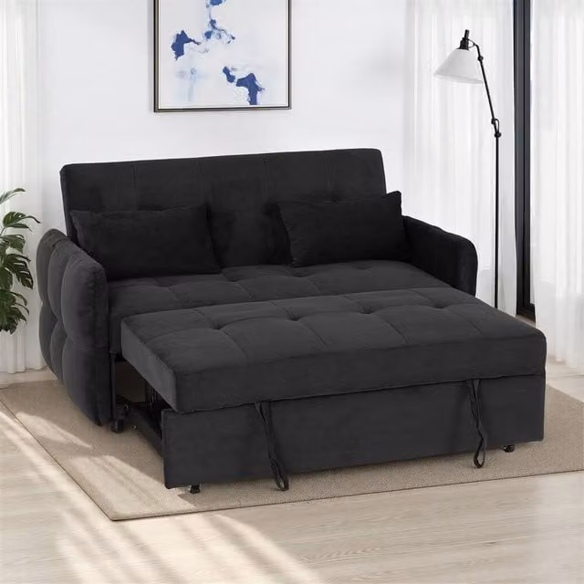 Seconique Chelsea Modern Black Fabric Upholstered Sofa Bed with Pull Out Drawer – 1