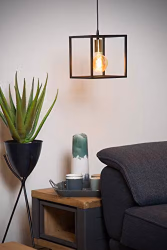 Lucide Ruben Black Metal Suspended Pendant Light with Transparent Glass, Height Adjustable, E27, W/D/H: 40 x 22 x 22 cm – 3