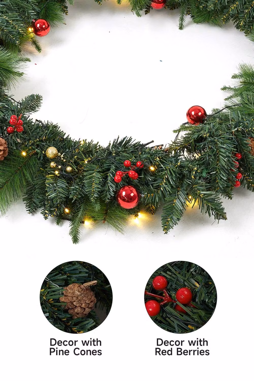 Living and Home Christmas Wreath with Multicolour LED Lights in Red and Green – 3