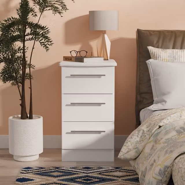 Sherwood Ready Assembled 3 Drawer Bedside Cabinet in White Matt