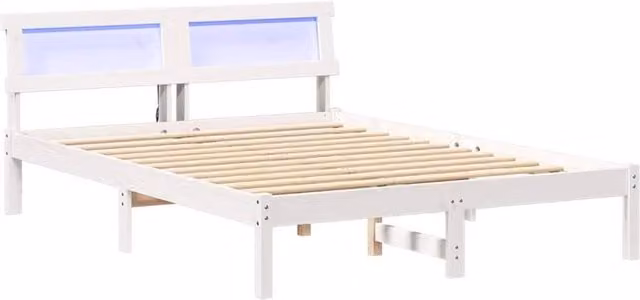 Berkfield Home Modern White Solid Pine Bed with LED Strip Headboard and Under-bed Lighting W: 135 cm, D: 190 cm, H: 73 cm – 1