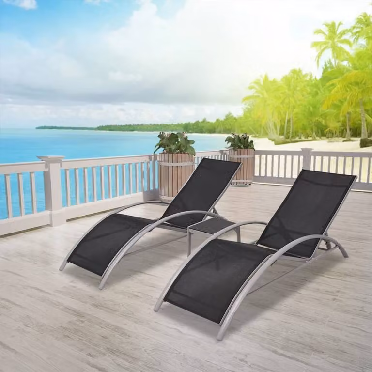 Berkfield Home Sun Loungers with Table in Black Aluminium