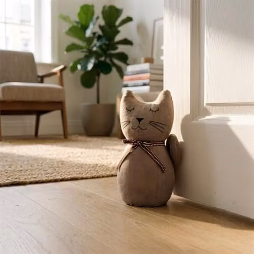 Nicola Spring Jasper the Cat Door Stops, Grey and Brown, Pack of 2, H 25 cm x W 16 cm – 2