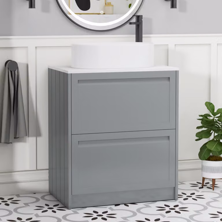 Royal Bathrooms Elmore 700mm Floor Standing Countertop Vanity Unit with 2 Drawers and Peak Basin in Matt Pebble Grey