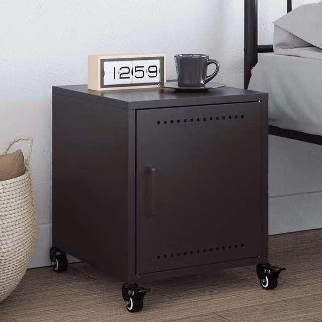 Berkfield Home Black Metal Bedside Cabinet W/D/H: 36 x 39 x 43.5 cm