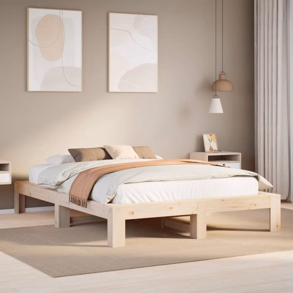 Berkfield Home King Size Solid Wood Pine Bed Frame in Natural, W/D/H: 150 x 200 x 31.5 cm – 2