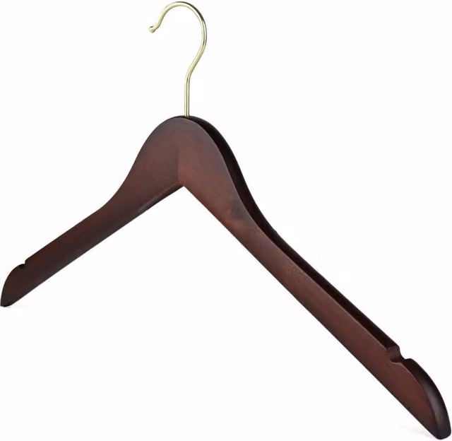 PAWNORA Wooden Flat Coat Clothes Hangers with Notches in Brown