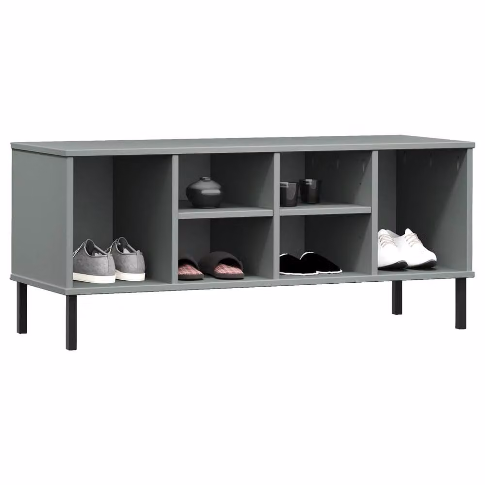 Berkfield Home OSLO Solid Wood Shoe Rack with Metal Legs, Grey, W/D/H: 106 x 35 x 45 cm – 3