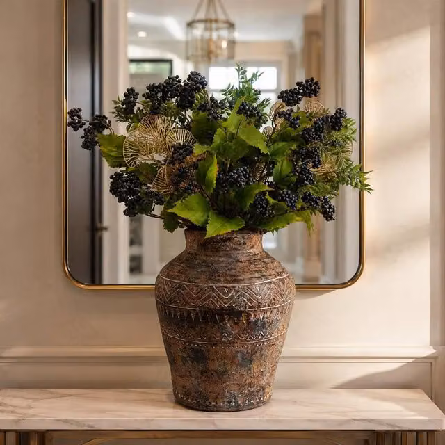 Botanik Aztec Geometric Composite Textured Vase in Brown, W/D/H: 40 x 32 x 40 cm – 1