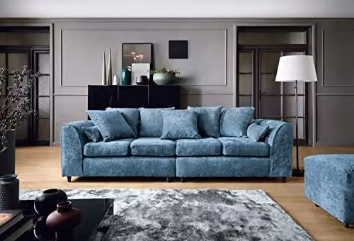 Abakus Direct Harriet 4 Seater Sofa in Dark Blue Crushed Chenille Fabric – 4