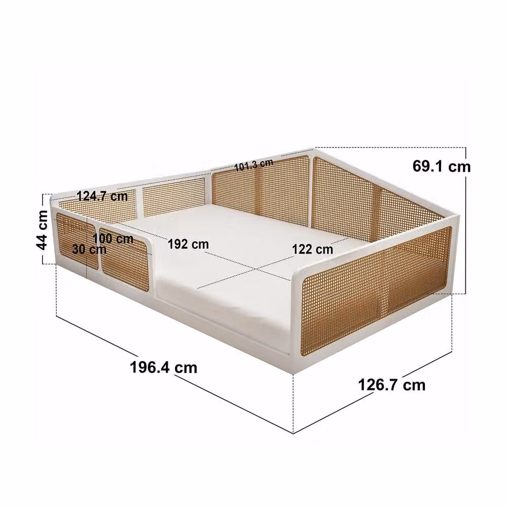 Flair Julian Small Double Montessori Bed with Rattan Panels in White, W/D/H: 120 x 200 x 69.1 cm – 2