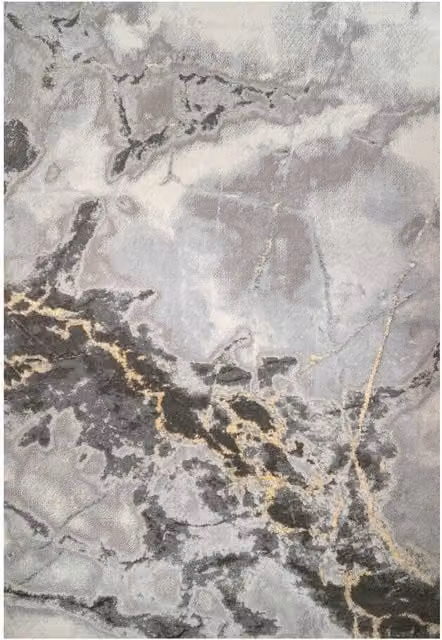 Kukoon Modern Grey and Gold Marble Effect Living Area Rug, W: 80 cm, L: 150 cm
