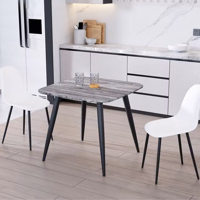 Core Products Ltd Aspen Dining Set with Grey Oak Square Table and 2 White Curve Plastic Chairs