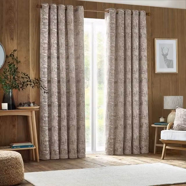 Make It A Home Winter Woods Chenille Eyelet Curtains, Set of 2, Taupe, Width: 137 cm, Height: 168 cm