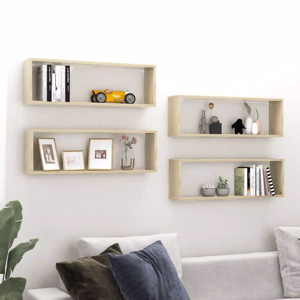 Berkfield Home Wall Cube Shelf, 4 Piece Sonoma Oak Set in Light Brown, W: 80 cm, D: 26.5 cm, H: 15 cm – 2