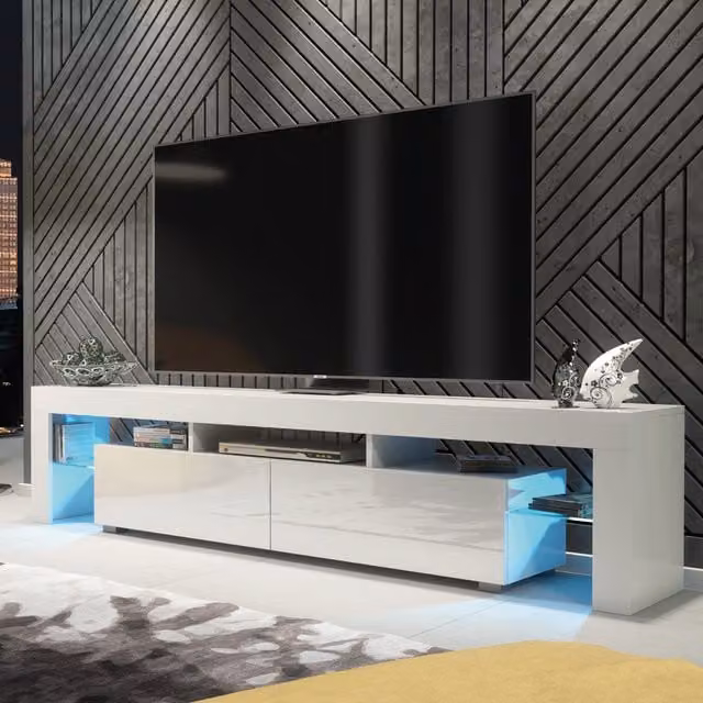 Creative Furniture Nova Modern Glossy White TV Unit W: 200 cm, D: 45 cm, H: 35 cm