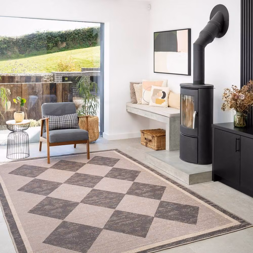 Kukoon Checkerboard Jute and Cotton Blend Harlequin Beige Area Rug, W: 200 cm, D: 290 cm – 2