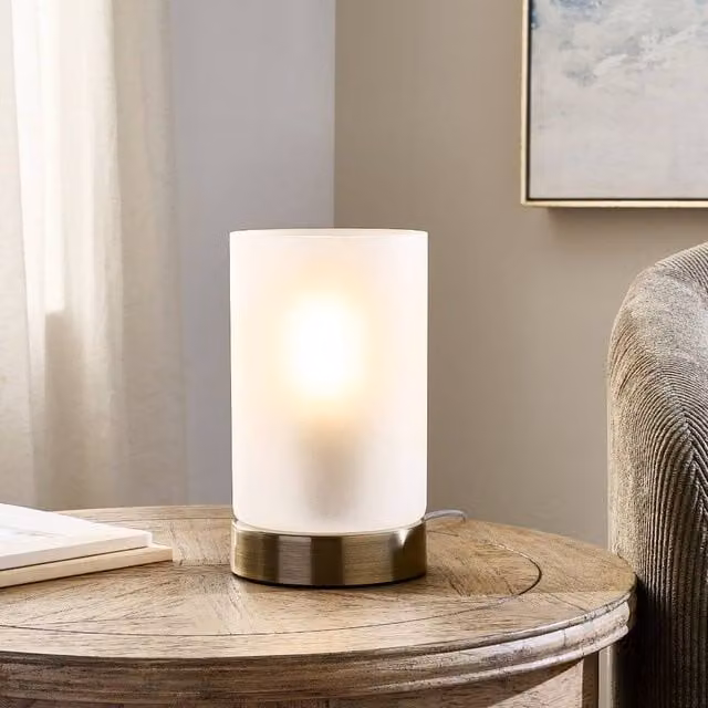 Pagazzi Kingsholm Gold and Antique Brass Touch Table Lamp with Glass Shade