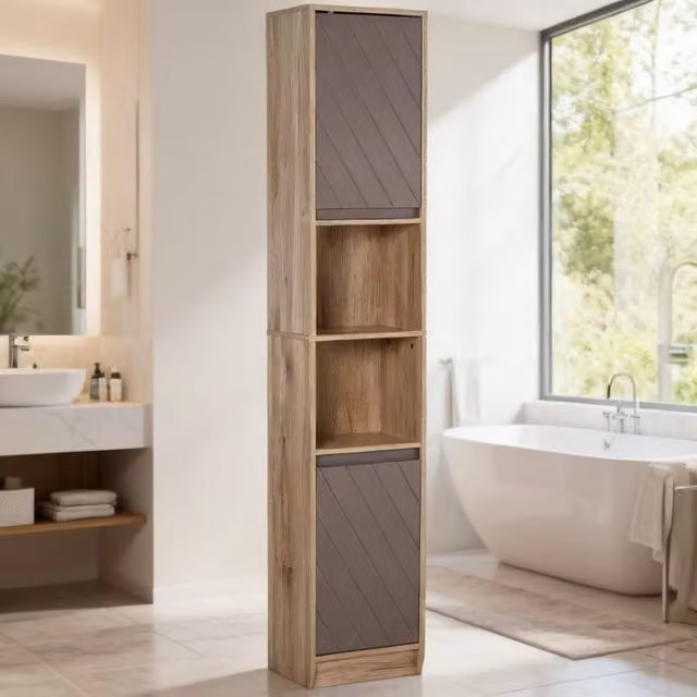 ERGOVEXA Narrow Bathroom Cabinet in Natural Oak, W/D/H: 30 x 24 x 170 cm