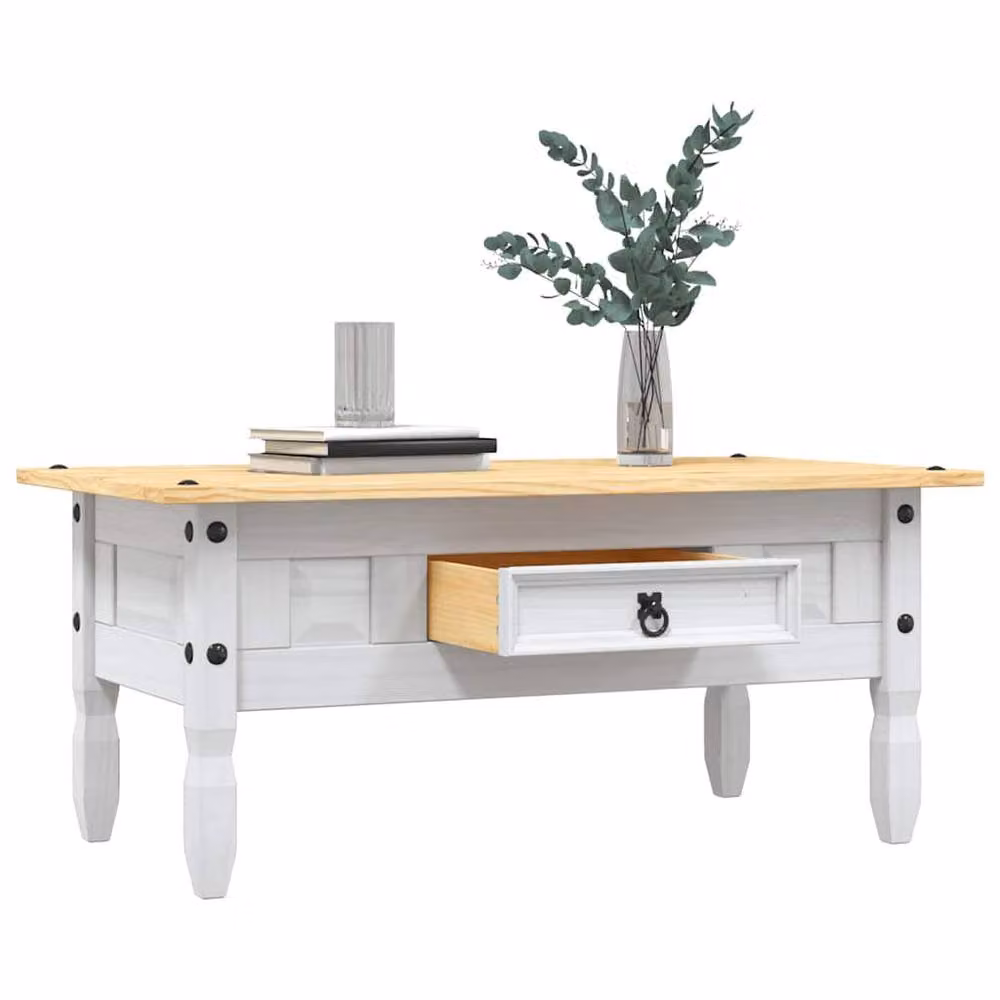 Berkfield Home Corona Range Mexican Pine Decorative Coffee Table, White, W: 100 cm, D: 55 cm, H: 45 cm – 2