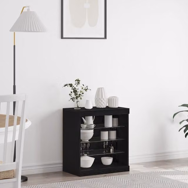 Berkfield Home Modern Black Oak Sideboard with Integrated LED Lights W/D/H: 60.5 x 37 x 67 cm – 1