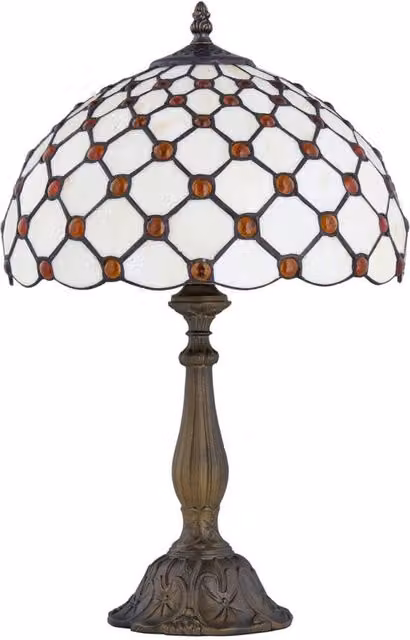 First Choice Lighting Nicolson Natural Tiffany Jewel Table Lamp in Bronze, Height: 47 cm