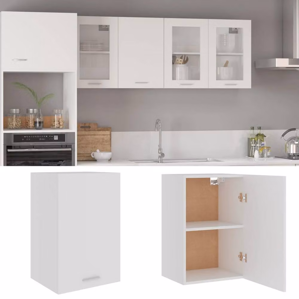 Berkfield Home White Wall Mounted Hanging Kitchen Cabinet with Hinged Doors, W/D/H: 39.5 x 31 x 60 cm – 1