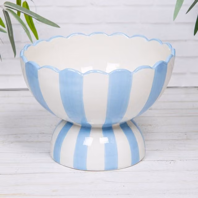 Annibells Striped Ceramic Round Salad Bowl in Green, Yellow, Blue and White
