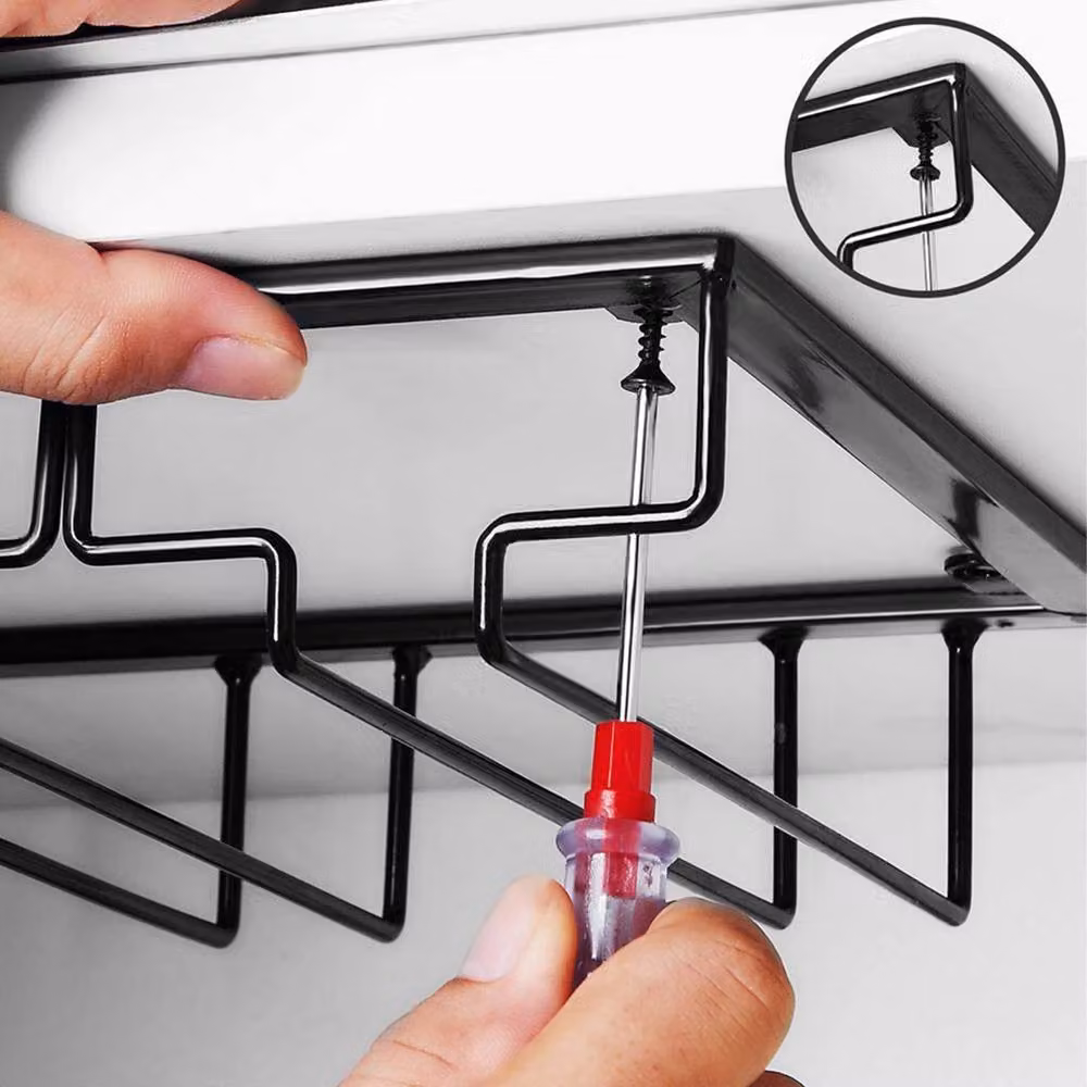Ventryn Black Metal Under Cabinet Wine Glass Hanger Holder, Size M – 2