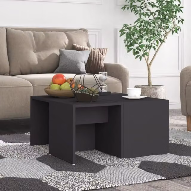 Berkfield Home Set of 4 Grey Square Coffee Tables in Engineered Wood, W/D/H: 33 x 33 x 33 cm