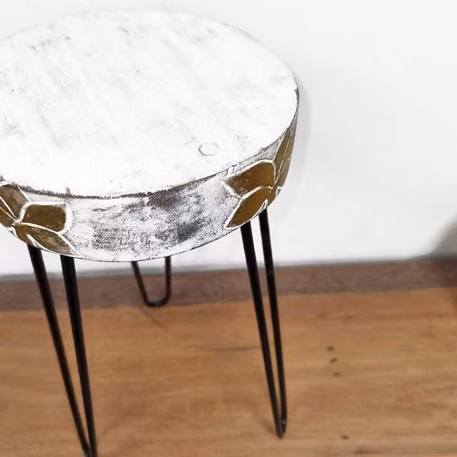 KDMK White Round Wood Plant Stand with Matt Finish