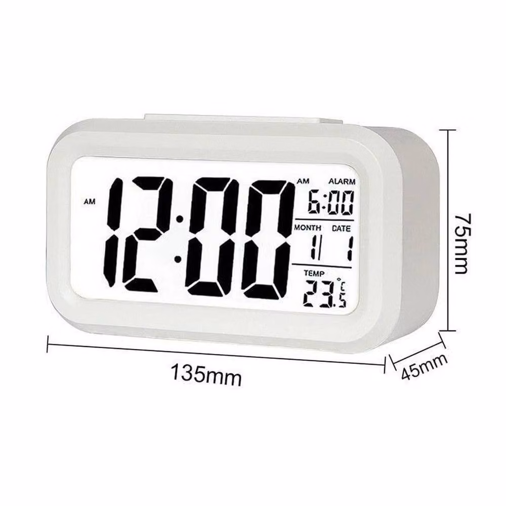 NESTLUNE Digital LED Alarm Snooze Clock with Night Light and Thermometer, White, W: 100 cm, H: 15 cm – 2