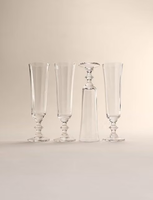 M&S Set of 4 Etoile Clear Glass Champagne Flutes