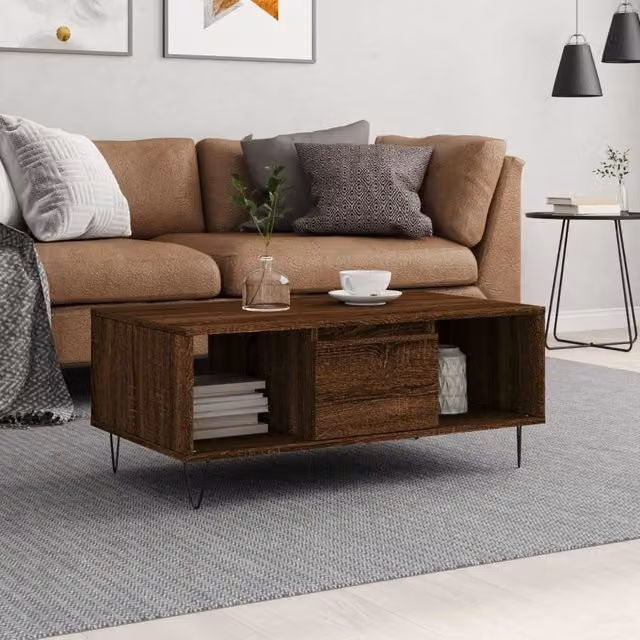Berkfield Home Modern Rectangular Coffee Table in Brown Oak, W: 90 cm, D: 50 cm, H: 36.5 cm – 1