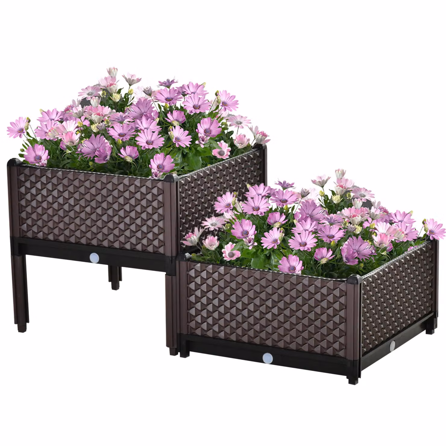 Outsunny Set of 2 Plastic Raised Garden Beds in Brown for Vegetables, Herbs and Ornamental Plants – 2