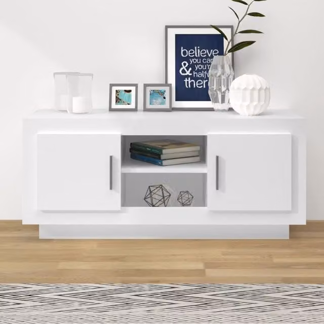 Berkfield Home Modern White TV Cabinet in Matt MDF, W/D/H: 102 x 35 x 45 cm – 1