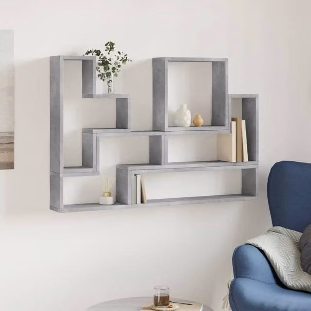 Berkfield Home Wall Mounted Modern Shelf in Concrete Grey, W/D/H: 96 x 12 x 64 cm – 1