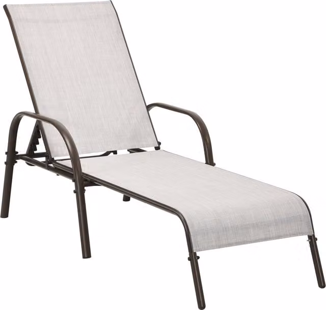 Gymax Grey Folding Chaise Lounge Chair with 5 Adjustable Positions and Textilene Fabric