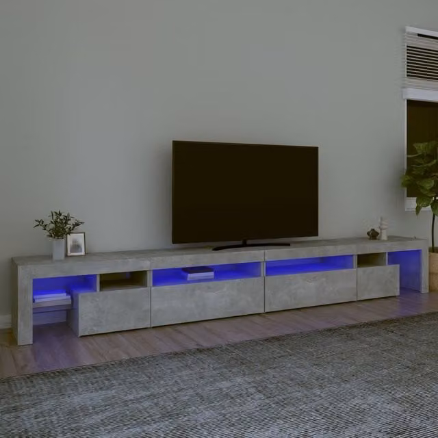 Berkfield Home Modern TV Cabinet with LED Lights in Concrete Grey, W: 290 cm, D: 36.5 cm, H: 40 cm – 1
