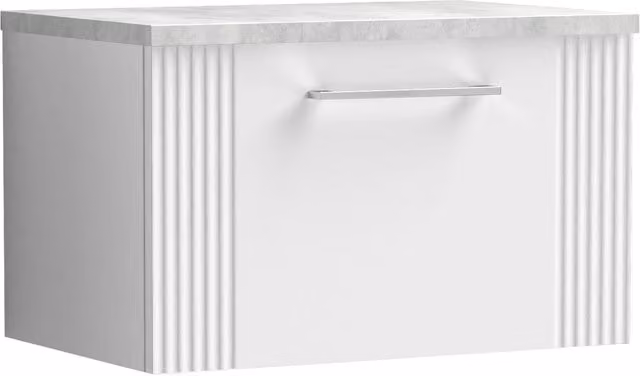 Balterley Modern 1 Drawer Wall Hung Vanity Unit with Grey Laminate Worktop, White, Width: 60 cm