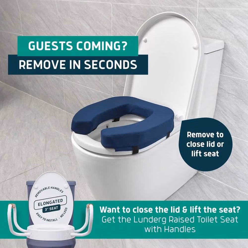 Hinsinc Padded Raised Toilet Seat Riser in Blue, 5 cm Thick, Width: 180 cm, Drop: 180 cm – 4