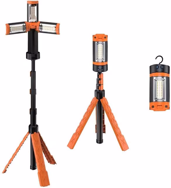 NESTLUNE Rechargeable LED Work Light with Adjustable Tripod Stand in Orange