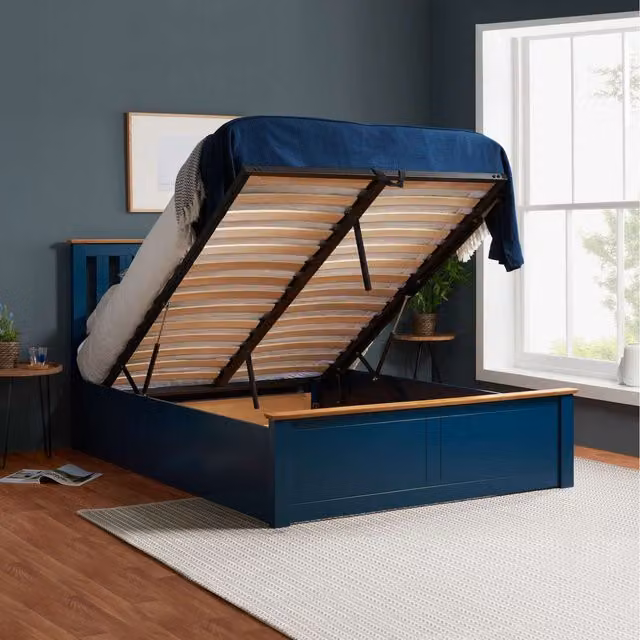 Birlea Phoenix Nebula Double Ottoman Bed and Mattress Bundle in Navy Blue