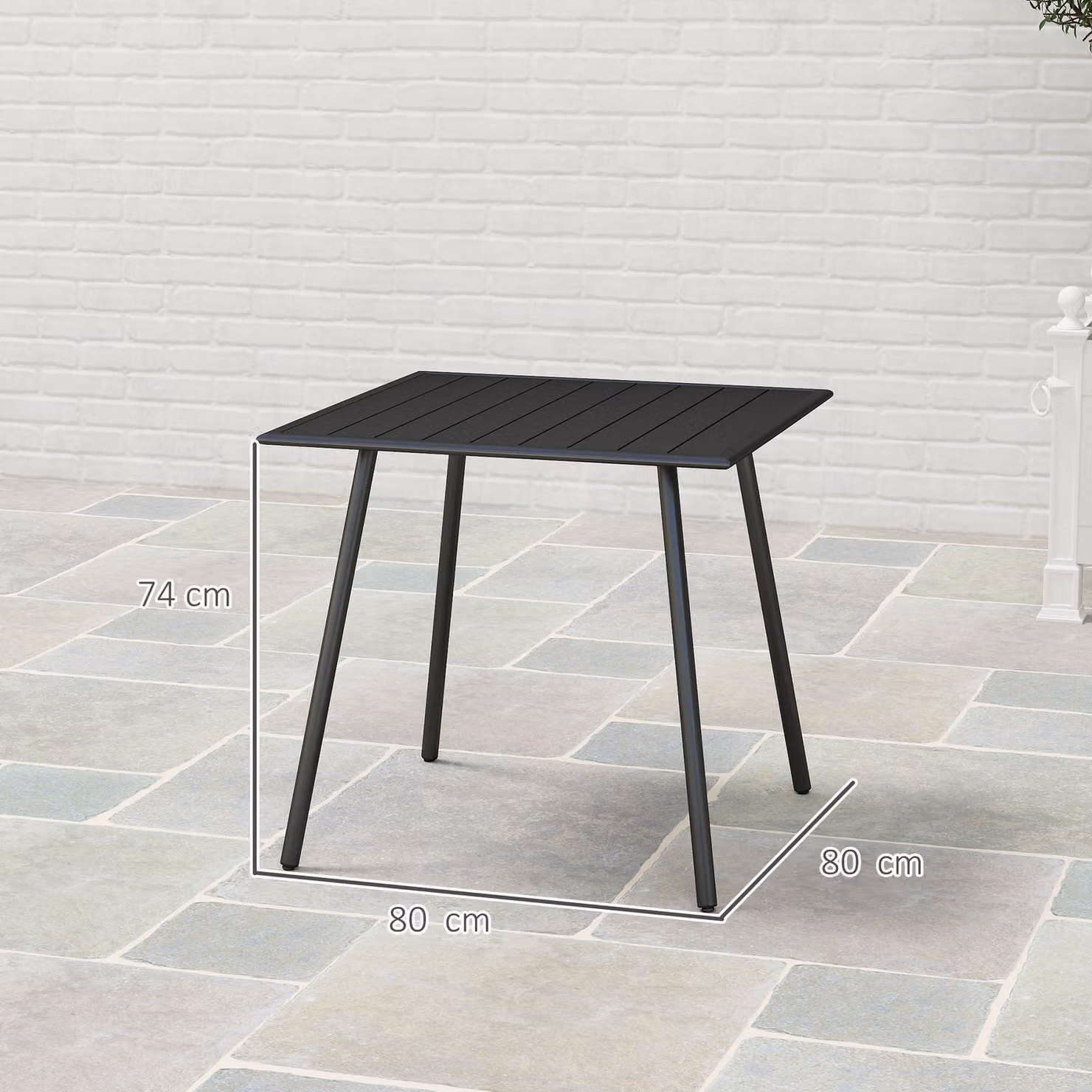 Outsunny Square Garden Table with Slat Top and Steel Frame, Black, W/D/H: 80 x 80 x 74 cm – 3
