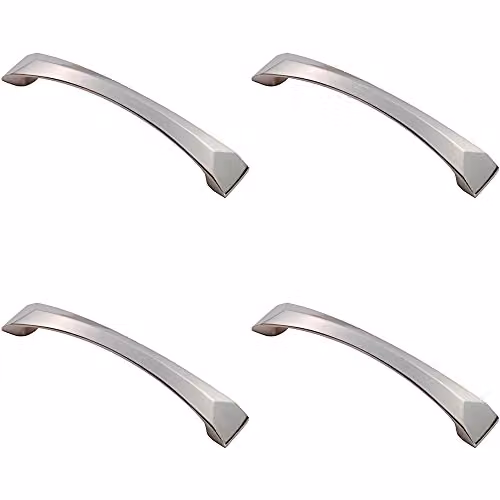 Loops 4 Pack Chiselled Cabinet Pull Handle in Brushed Silver, W: 14.5 cm, H: 2.5 cm, Fixing Centres: 128 mm